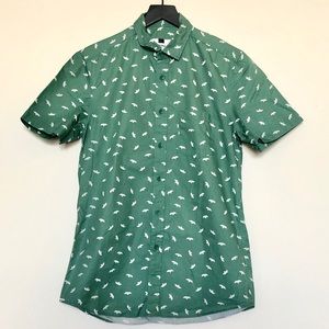 Topman Green Paper Boat Print Shirt Size Small